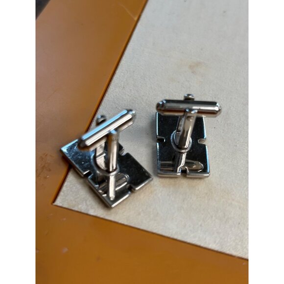 Gold & Black Rectangular Cufflinks With "D" Oval Design Metal Finish - Picture 5 of 6